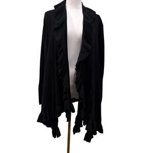 Alice Olivia Base Black Wool Cashmere Ruffle Open Front Cardigan XL Luxury Chic